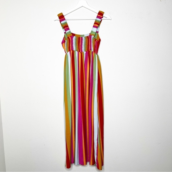 Show Me Your Mumu Vibrant Colorful Stripe Fling Midi Dress In Getaway Stripe - Picture 6 of 8